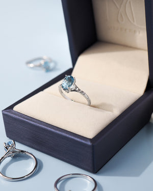 Infinity Harmony Ring 9K - Wedding Ring with Santa Maria Aquamarine