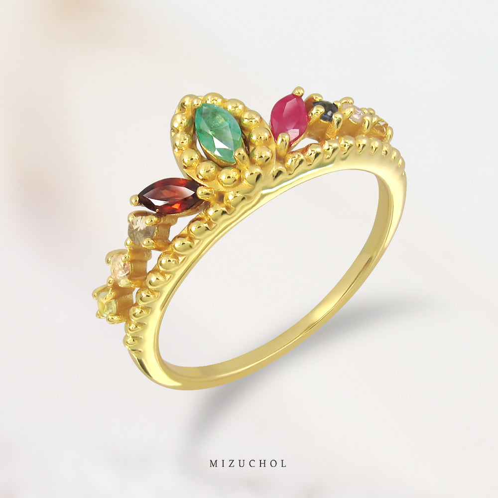 Crown of Nine Gems Ring (G) à¹à¸«à¸§à¸™à¸™à¸žà¹€à¸à¹‰à¸²
